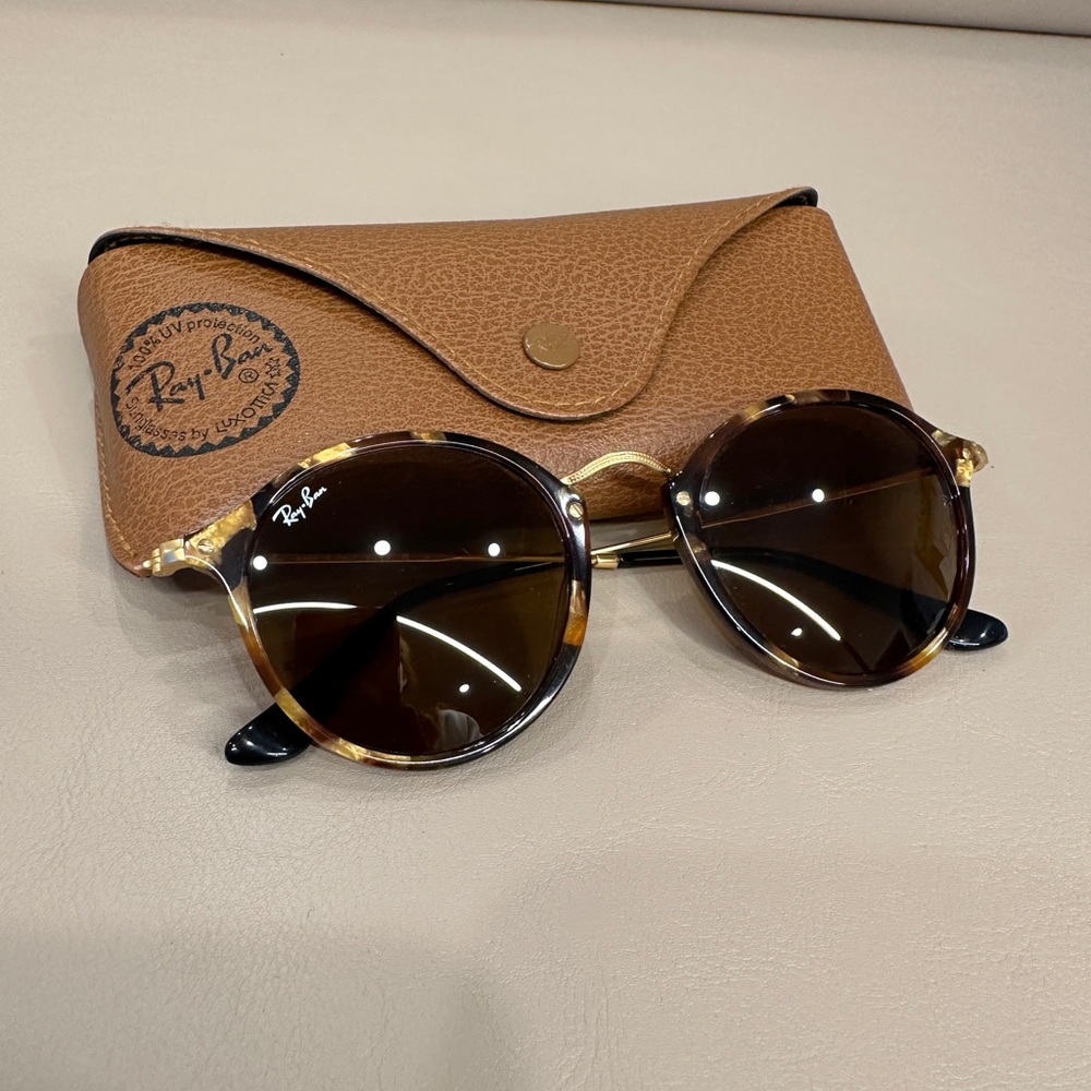 Ray Ban RB2447 Round Fleck 1160 Polished Brown Havana Sunglasses - Picture 3 of 8